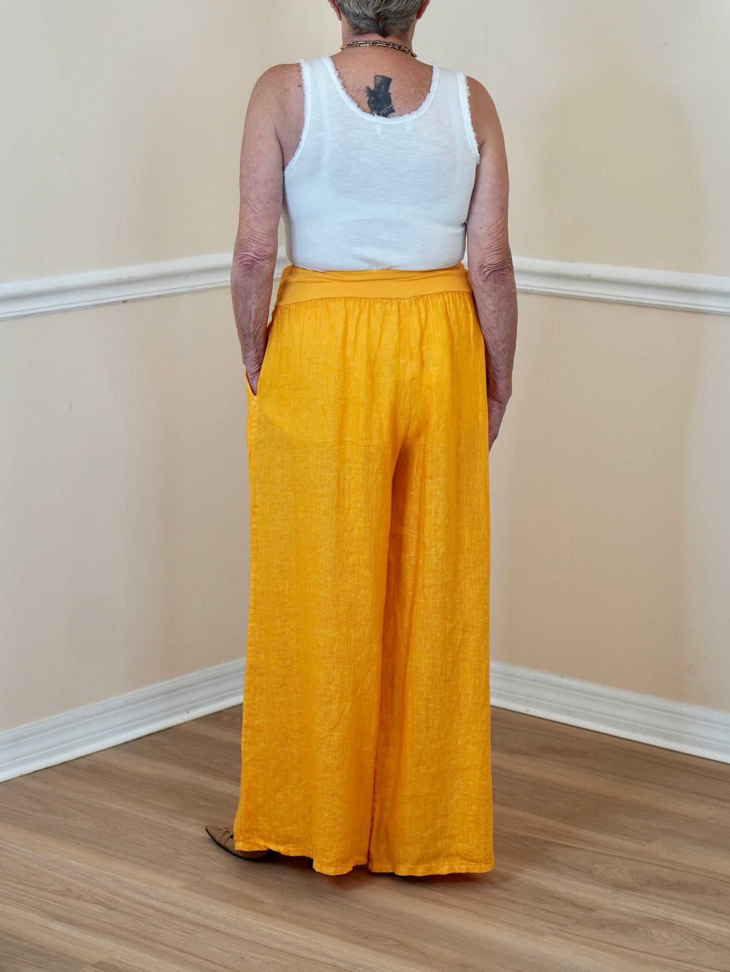 Yellow Linen Wide-Leg Pants