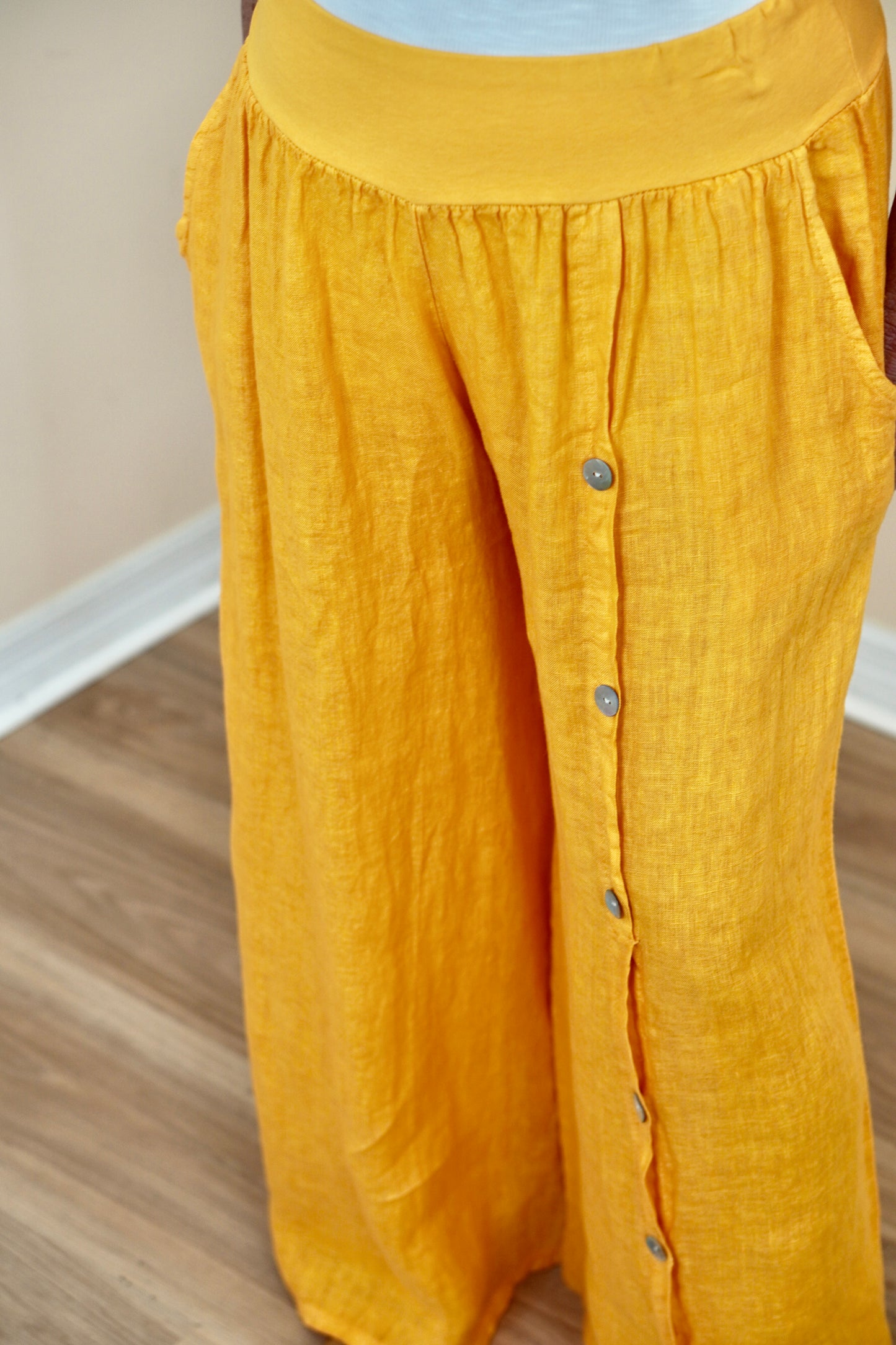 Yellow Linen Wide-Leg Pants