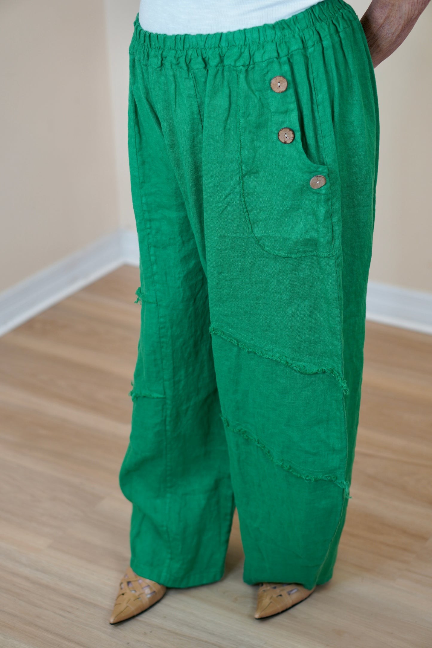 Green Linen Wide-Leg Pants