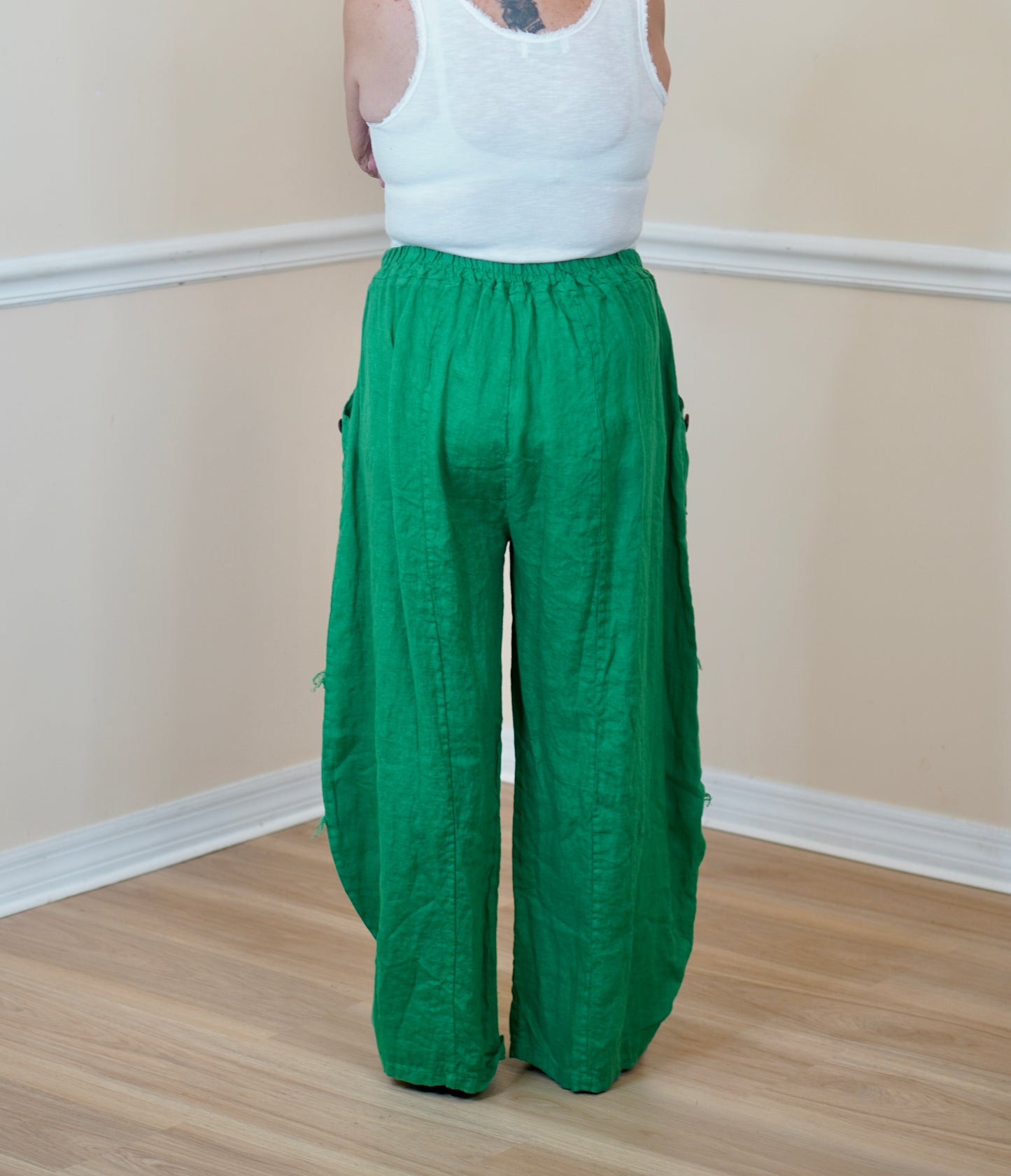 Green Linen Wide-Leg Pants